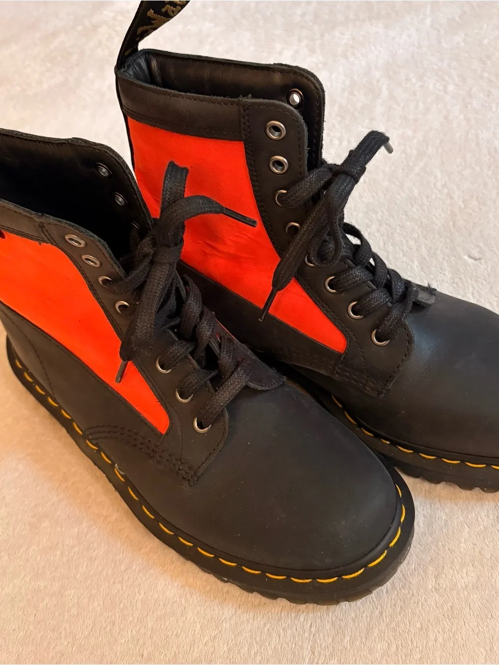 Dr. Martens 1460 Panel Made in England Black Orange Leather Lace-Up Combat Boot